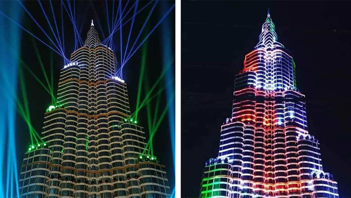 শ্রীভূমির ‘বুর্জ খলিফা’র লেজার আলো নেভানো হল। বিমান চলাচলের সমস্যা হচ্ছে।