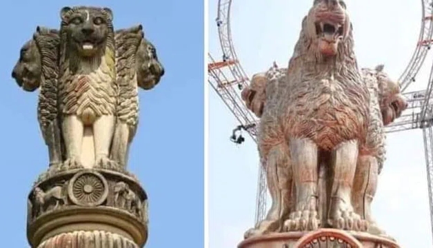 বিকৃত সিংহে নয়া' "অশোক স্তম্ভ" জাতীয় প্রতীক'-এর অবমাননা অভিযোগ  বিরোধীদের