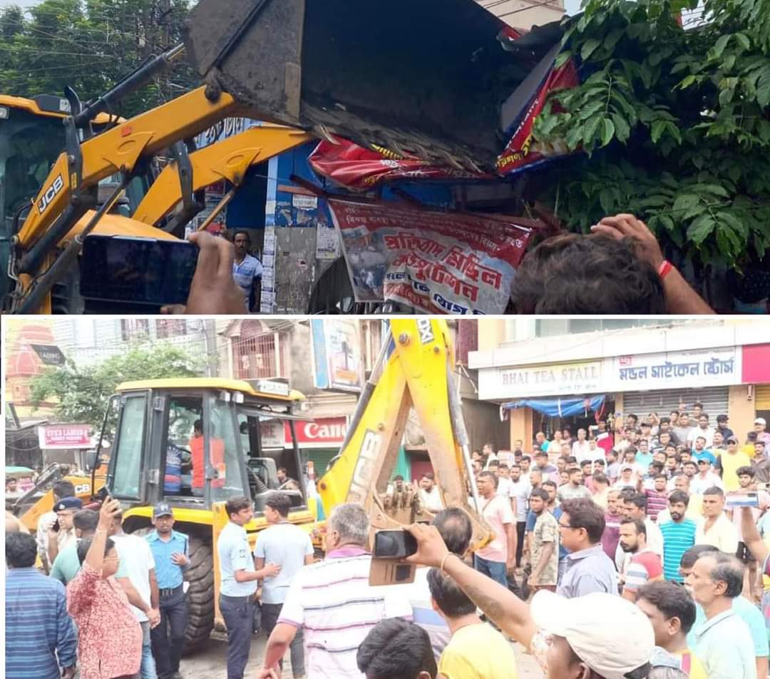কাঁচরাপাড়ায় বুলডোজারে ভাঙা হল সিপিএমের এরিয়া অফিস