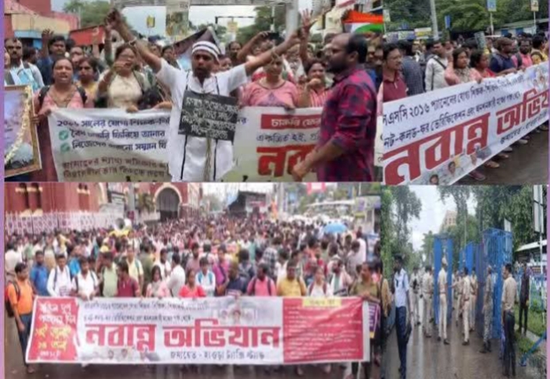 চাকরিহারা শিক্ষকদের নবান্ন অভিযান পরীক্ষা না দিয়ে পুনর্বহালের দাবিতে উত্তাল কলকাতা